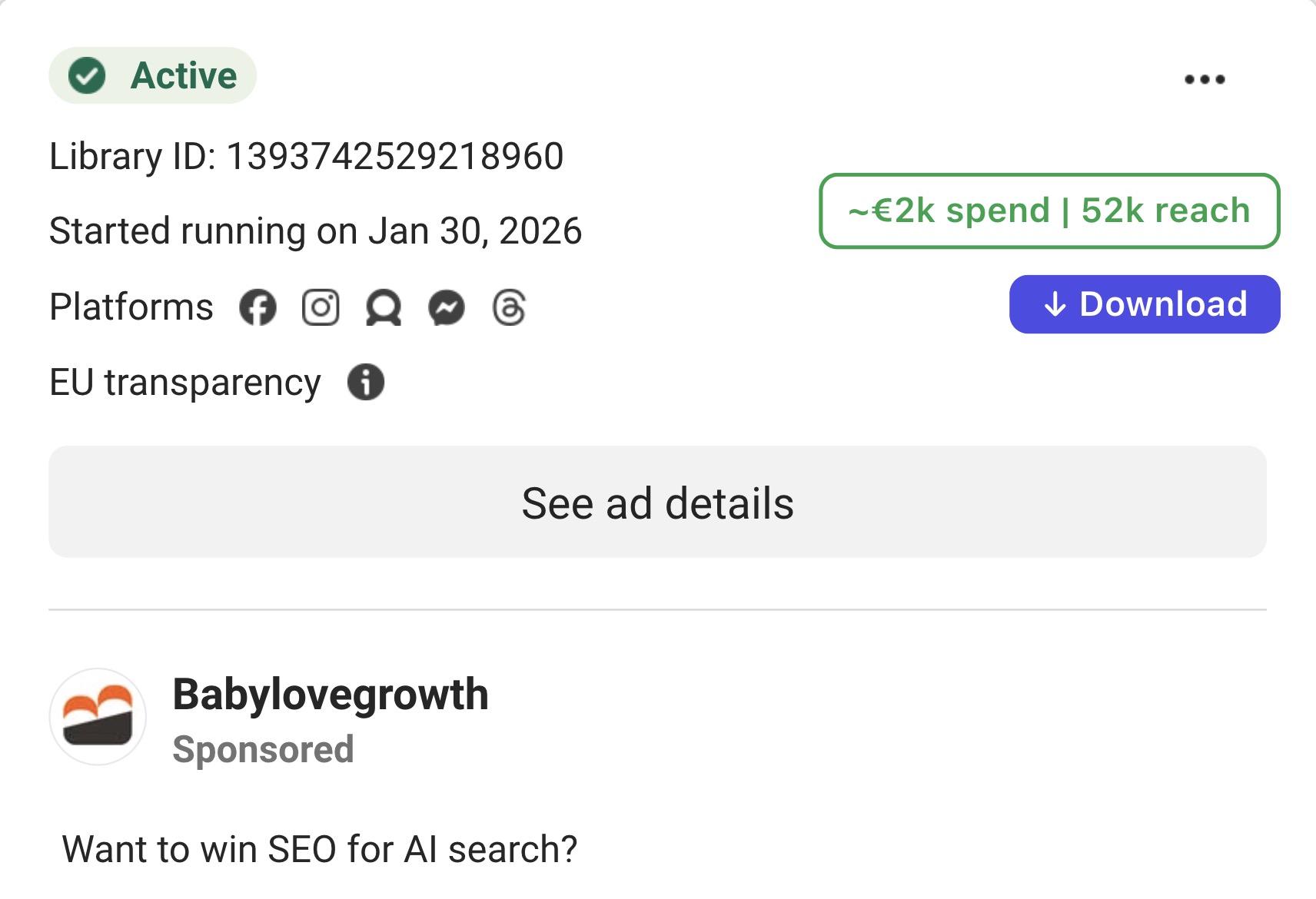 SpendPeek spend overlay on Meta Ad Library