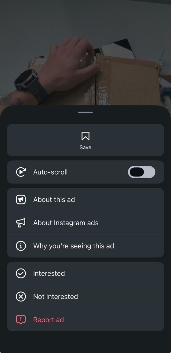 Instagram ad menu showing the 'Why you're seeing this ad' option